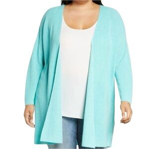 Eileen Fisher | Organic Linen-Cotton Blend Boxy Cardigan in Aqua Size XS